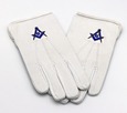 Guantes masónicos de algodón ESCUADRA Y COMPÁS AZUL (talla M)