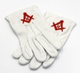 Guantes masónicos de algodón ESCUADRA Y COMPÁS rojo (talla S)